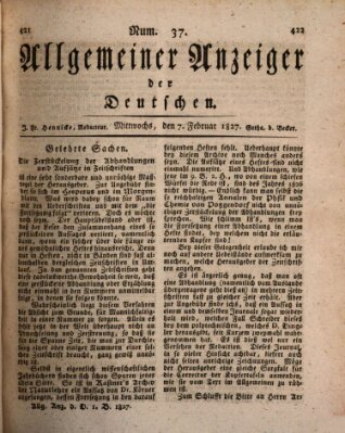 Allgemeiner Anzeiger der Deutschen Mittwoch 7. Februar 1827