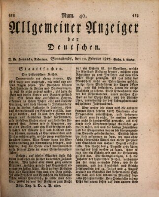 Allgemeiner Anzeiger der Deutschen Samstag 10. Februar 1827