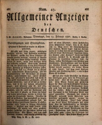 Allgemeiner Anzeiger der Deutschen Dienstag 13. Februar 1827