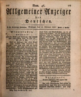 Allgemeiner Anzeiger der Deutschen Freitag 16. Februar 1827