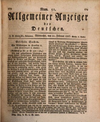 Allgemeiner Anzeiger der Deutschen Mittwoch 21. Februar 1827