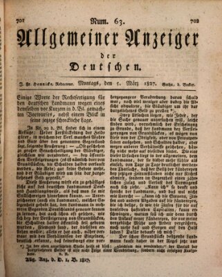 Allgemeiner Anzeiger der Deutschen Montag 5. März 1827