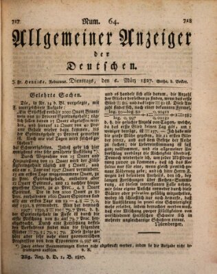 Allgemeiner Anzeiger der Deutschen Dienstag 6. März 1827