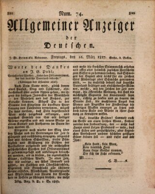 Allgemeiner Anzeiger der Deutschen Freitag 16. März 1827