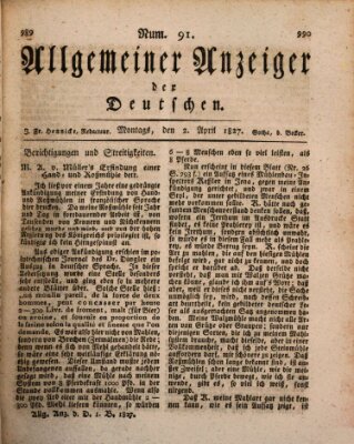 Allgemeiner Anzeiger der Deutschen Montag 2. April 1827