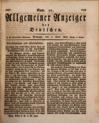 Allgemeiner Anzeiger der Deutschen Freitag 6. April 1827