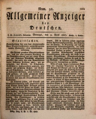 Allgemeiner Anzeiger der Deutschen Montag 9. April 1827