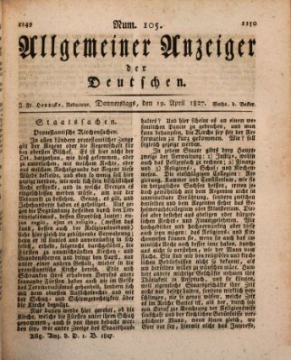 Allgemeiner Anzeiger der Deutschen Donnerstag 19. April 1827