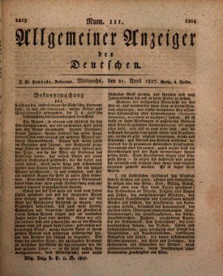 Allgemeiner Anzeiger der Deutschen Mittwoch 25. April 1827