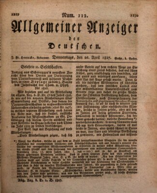 Allgemeiner Anzeiger der Deutschen Donnerstag 26. April 1827