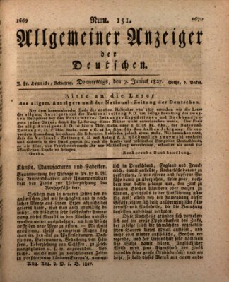 Allgemeiner Anzeiger der Deutschen Donnerstag 7. Juni 1827