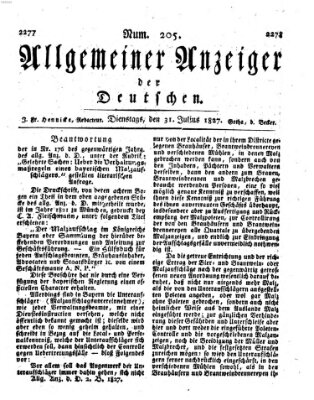 Allgemeiner Anzeiger der Deutschen Dienstag 31. Juli 1827