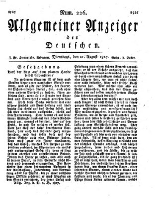 Allgemeiner Anzeiger der Deutschen Dienstag 21. August 1827