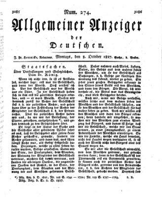 Allgemeiner Anzeiger der Deutschen Montag 8. Oktober 1827