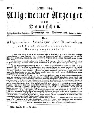 Allgemeiner Anzeiger der Deutschen Donnerstag 1. November 1827