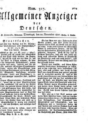 Allgemeiner Anzeiger der Deutschen Dienstag 20. November 1827