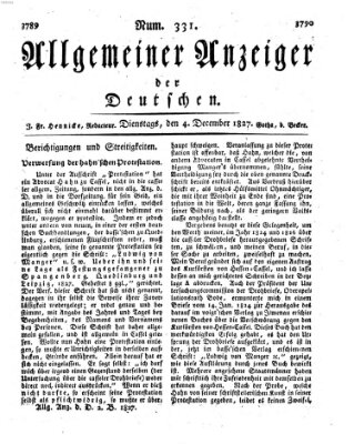 Allgemeiner Anzeiger der Deutschen Dienstag 4. Dezember 1827