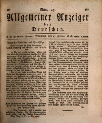 Allgemeiner Anzeiger der Deutschen Sonntag 17. Februar 1828