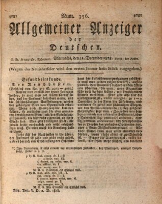 Allgemeiner Anzeiger der Deutschen Mittwoch 31. Dezember 1828