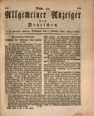 Allgemeiner Anzeiger der Deutschen Sonntag 15. Februar 1829