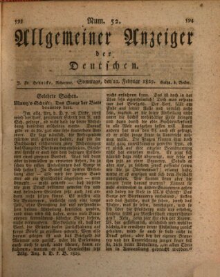 Allgemeiner Anzeiger der Deutschen Sonntag 22. Februar 1829