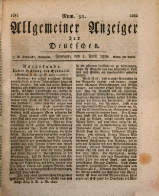 Allgemeiner Anzeiger der Deutschen Freitag 3. April 1829