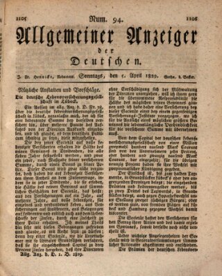 Allgemeiner Anzeiger der Deutschen Sonntag 5. April 1829