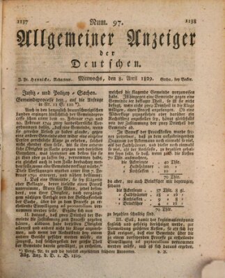 Allgemeiner Anzeiger der Deutschen Mittwoch 8. April 1829