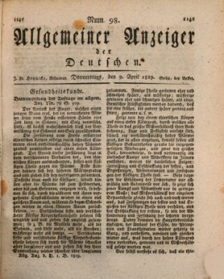 Allgemeiner Anzeiger der Deutschen Donnerstag 9. April 1829