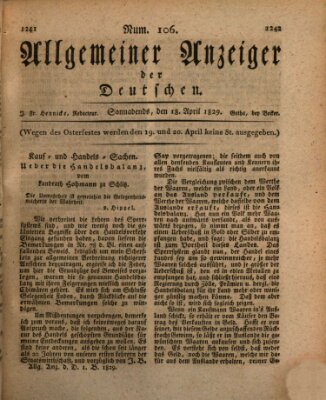 Allgemeiner Anzeiger der Deutschen Samstag 18. April 1829