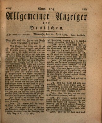 Allgemeiner Anzeiger der Deutschen Mittwoch 22. April 1829