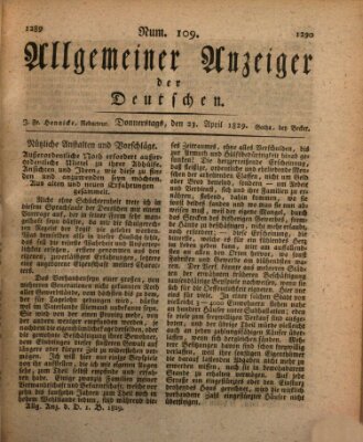 Allgemeiner Anzeiger der Deutschen Donnerstag 23. April 1829