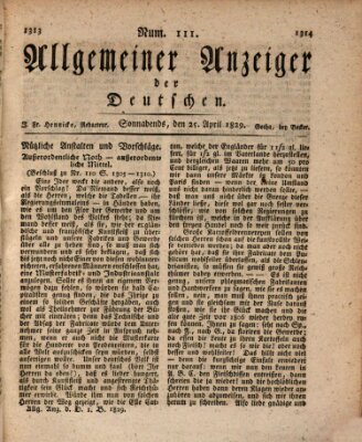 Allgemeiner Anzeiger der Deutschen Samstag 25. April 1829