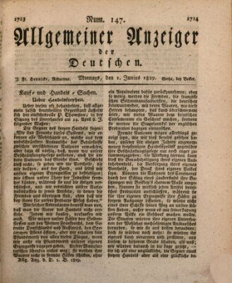 Allgemeiner Anzeiger der Deutschen Montag 1. Juni 1829