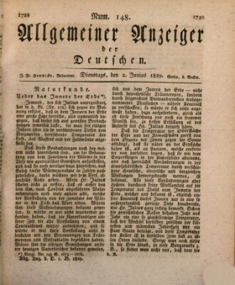 Allgemeiner Anzeiger der Deutschen Dienstag 2. Juni 1829