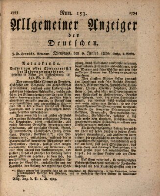 Allgemeiner Anzeiger der Deutschen Dienstag 9. Juni 1829