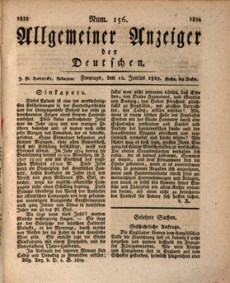 Allgemeiner Anzeiger der Deutschen Freitag 12. Juni 1829