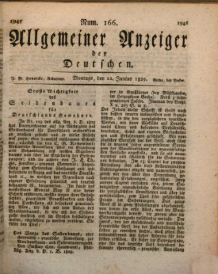 Allgemeiner Anzeiger der Deutschen Montag 22. Juni 1829