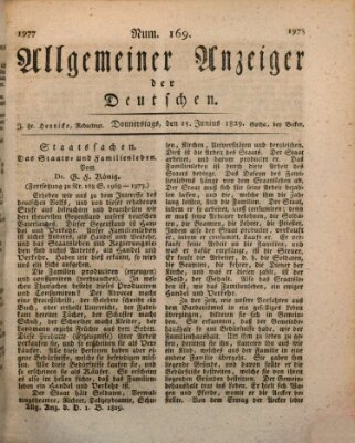 Allgemeiner Anzeiger der Deutschen Donnerstag 25. Juni 1829