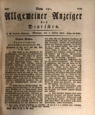 Allgemeiner Anzeiger der Deutschen Montag 6. Juli 1829