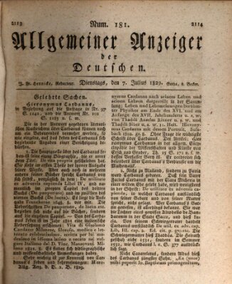 Allgemeiner Anzeiger der Deutschen Dienstag 7. Juli 1829