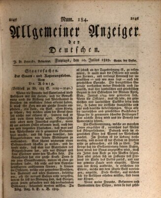 Allgemeiner Anzeiger der Deutschen Freitag 10. Juli 1829