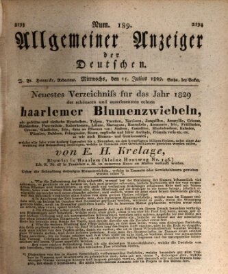 Allgemeiner Anzeiger der Deutschen Mittwoch 15. Juli 1829