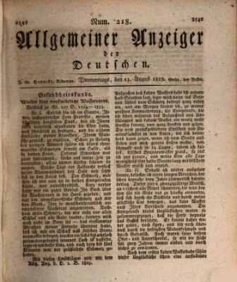 Allgemeiner Anzeiger der Deutschen Donnerstag 13. August 1829