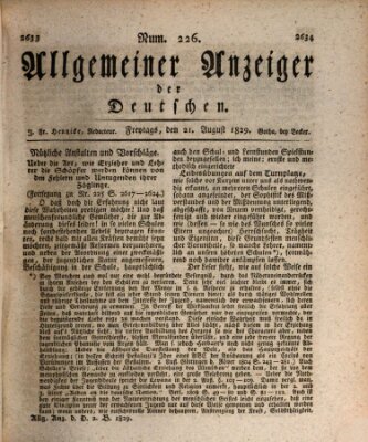 Allgemeiner Anzeiger der Deutschen Freitag 21. August 1829