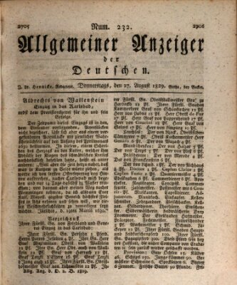 Allgemeiner Anzeiger der Deutschen Donnerstag 27. August 1829