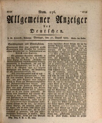 Allgemeiner Anzeiger der Deutschen Montag 31. August 1829