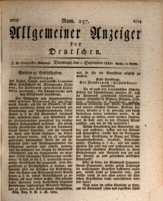 Allgemeiner Anzeiger der Deutschen Dienstag 1. September 1829