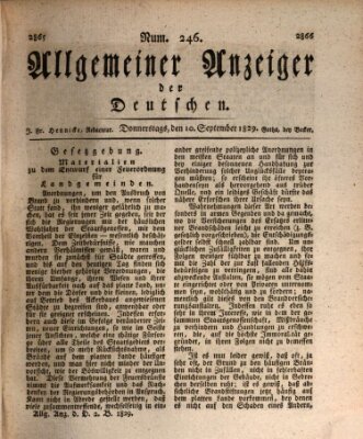 Allgemeiner Anzeiger der Deutschen Donnerstag 10. September 1829