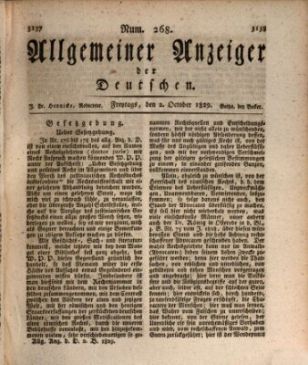 Allgemeiner Anzeiger der Deutschen Freitag 2. Oktober 1829